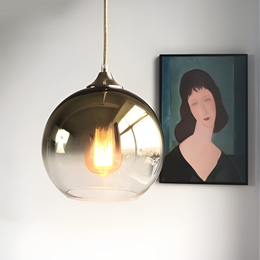 Glass Round Pendant Light Modern Single-Ball Ceiling Light