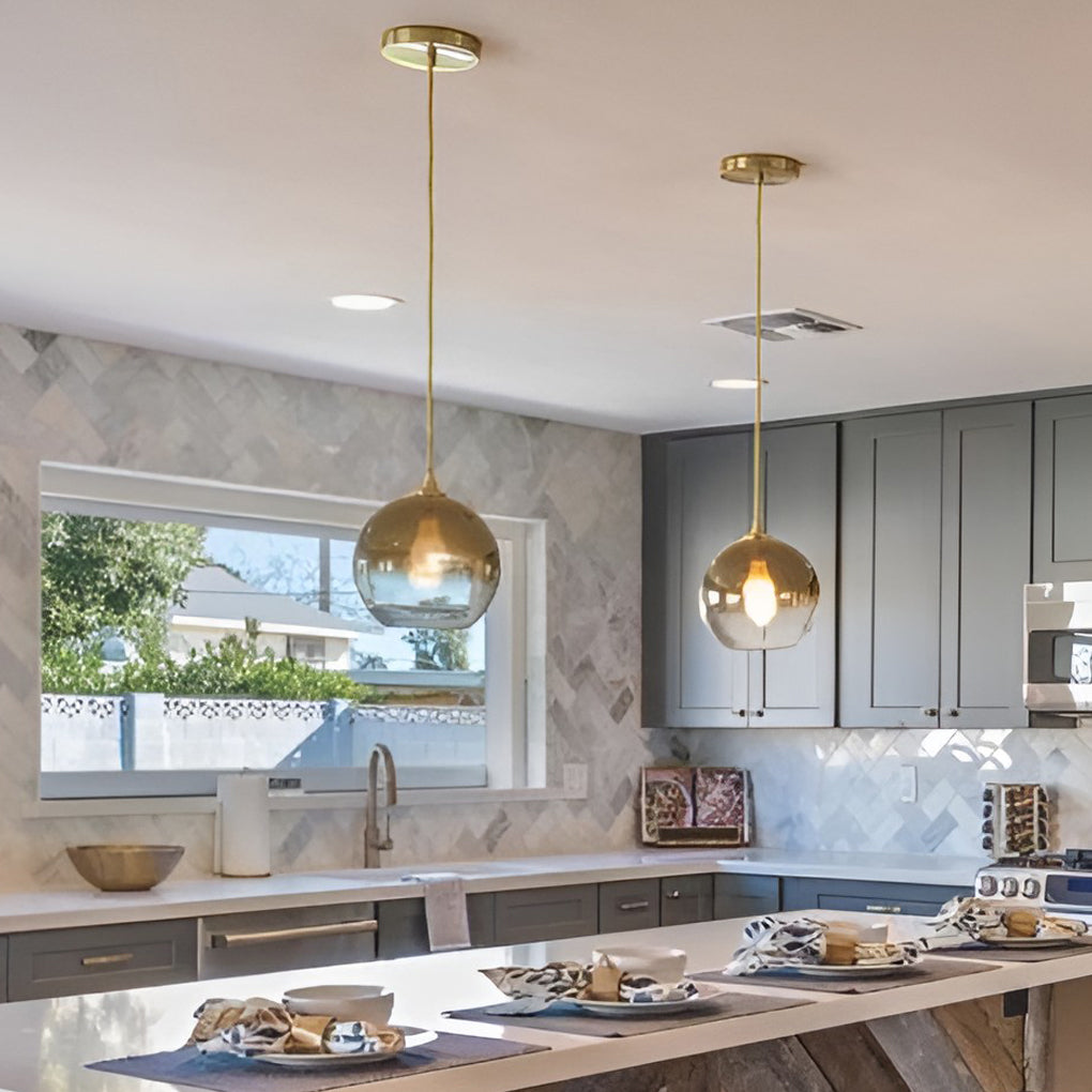 Glass Round Pendant Light Modern Single-Ball Ceiling Light