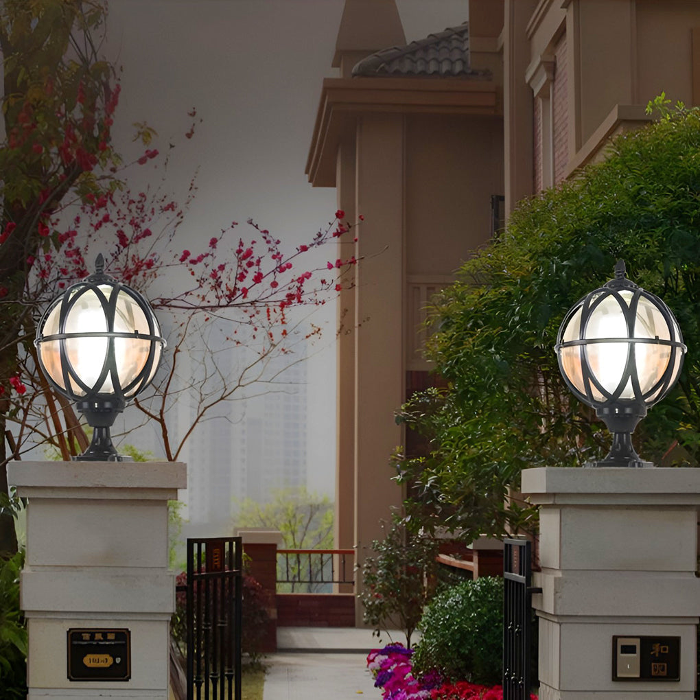 Globe Pillar Lights European Glass Waterproof Outdoor Lamp