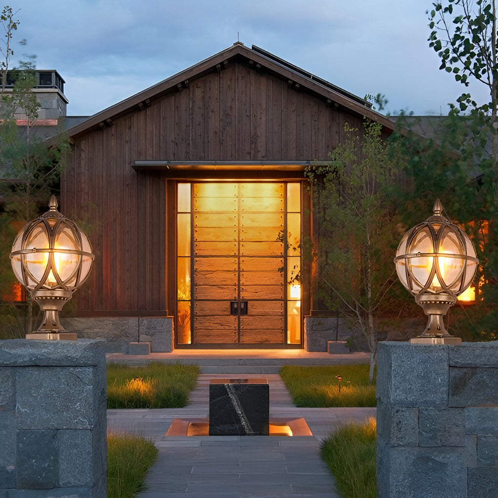 Globe Pillar Lights European Glass Waterproof Outdoor Lamp