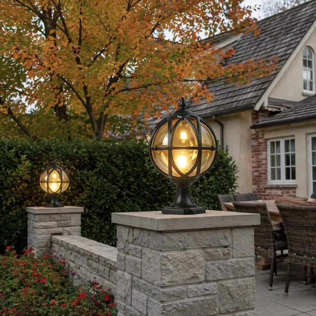 Globe Pillar Lights European Glass Waterproof Outdoor Lamp