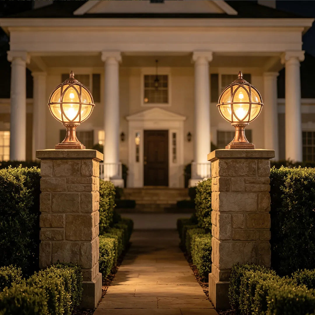 Globe Pillar Lights European Glass Waterproof Outdoor Lamp