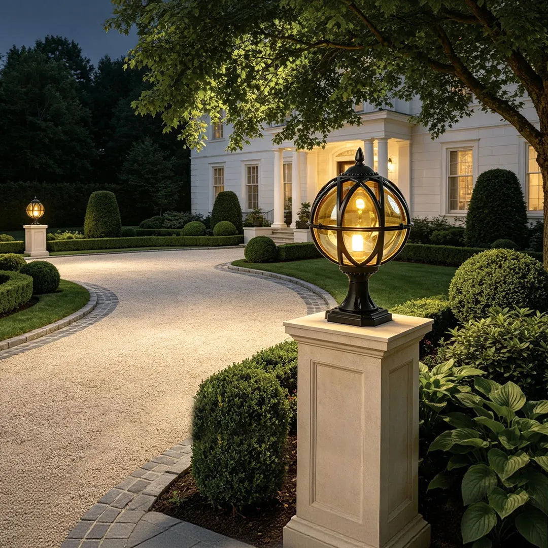 Globe Pillar Lights European Glass Waterproof Outdoor Lamp