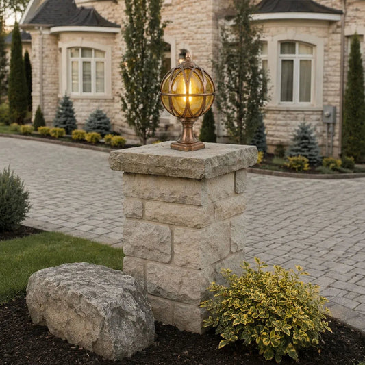 Globe Pillar Lights European Glass Waterproof Outdoor Lamp