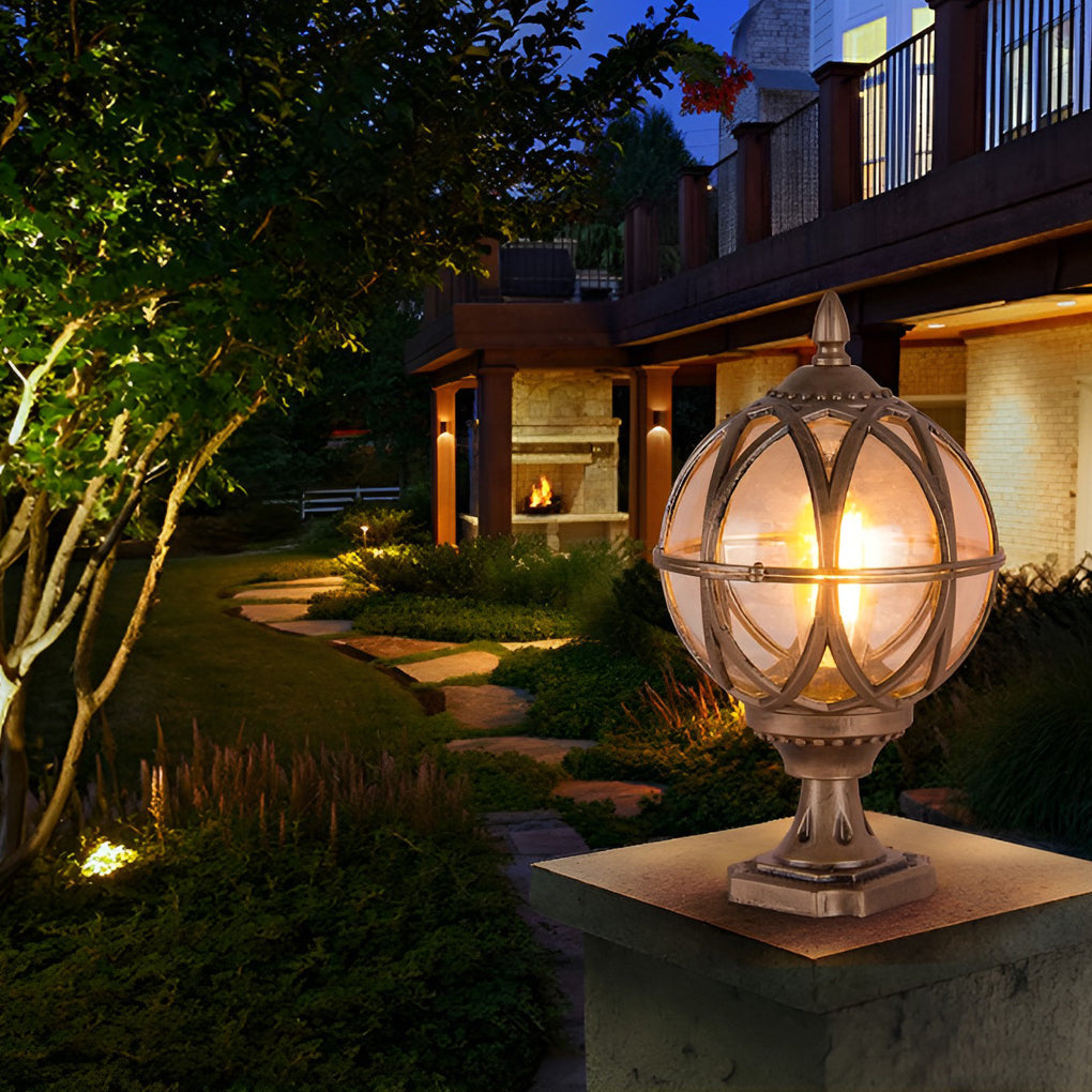 Globe Pillar Lights European Glass Waterproof Outdoor Lamp