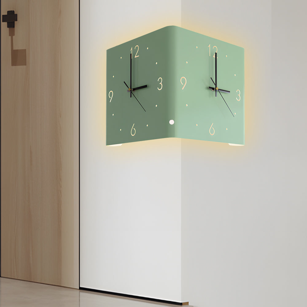 Wall Clock Lamp Modern Square Backlit Metal Light