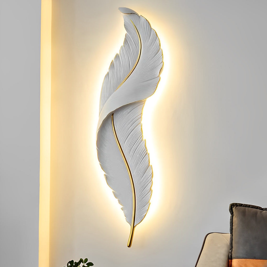 Feather Wall Light Modern Luxury LED White Resin Art Corridor Lamp