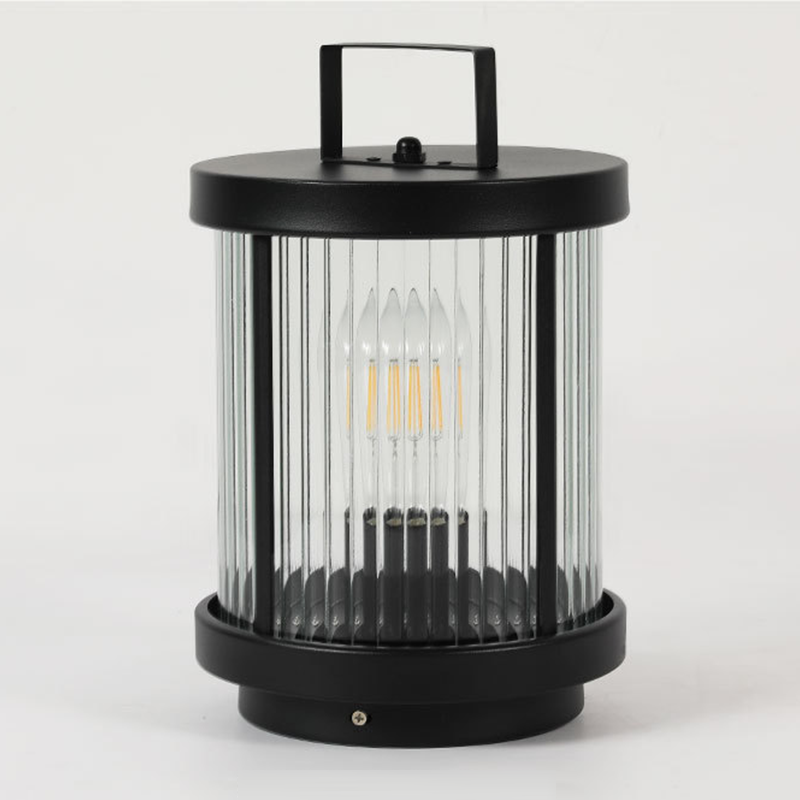 LED Solar Lanterns Outdoor Striped Glass Cylindrical Lamp