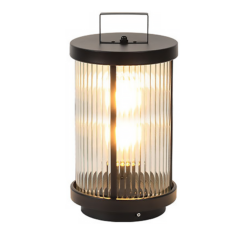LED Solar Lanterns Outdoor Striped Glass Cylindrical Lamp