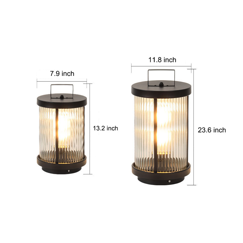 LED Solar Lanterns Outdoor Striped Glass Cylindrical Lamp