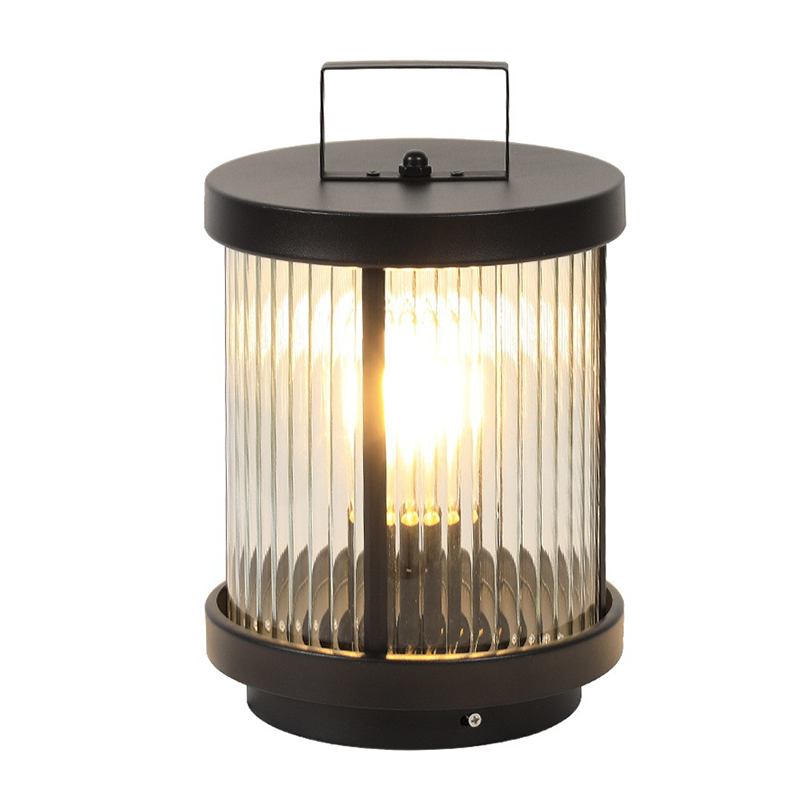 LED Solar Lanterns Outdoor Striped Glass Cylindrical Lamp