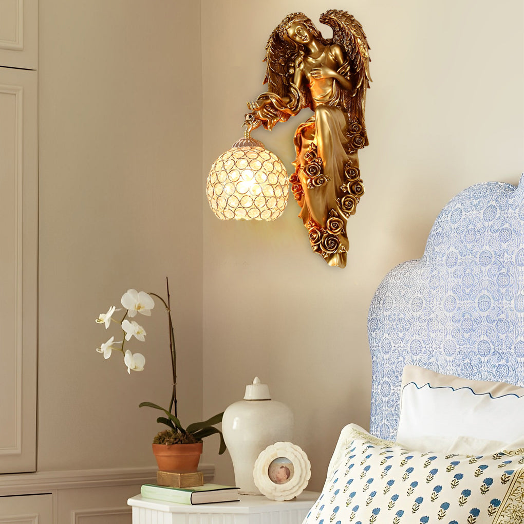 Angel Wall Sconce European Retro Resin Creative Crystal Ball Wall Lamp
