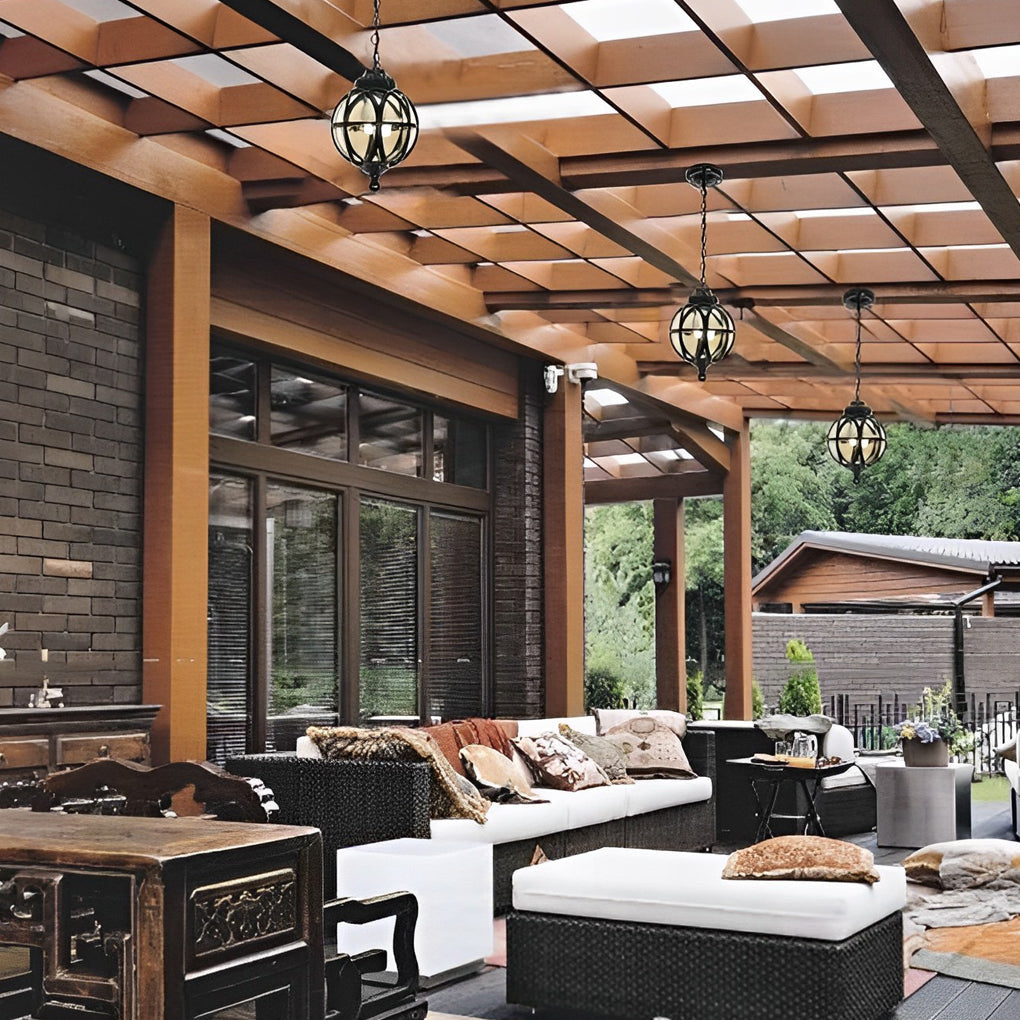 Metal Orb Pendant Light Globe Moisture Proof Outdoor Ceiling Light