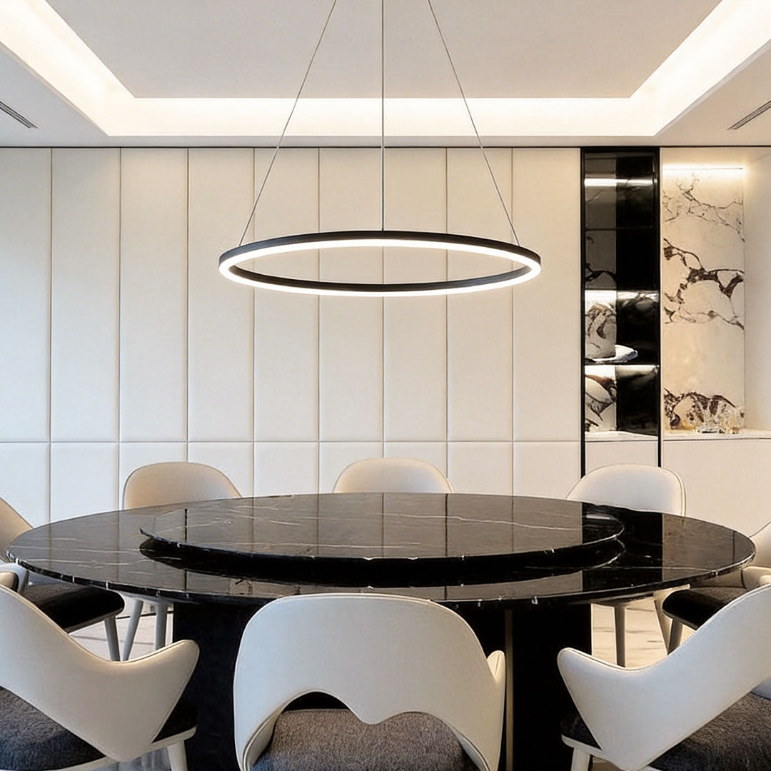 Black LED Ring Chandelier Modern Aluminum Ceiling Light