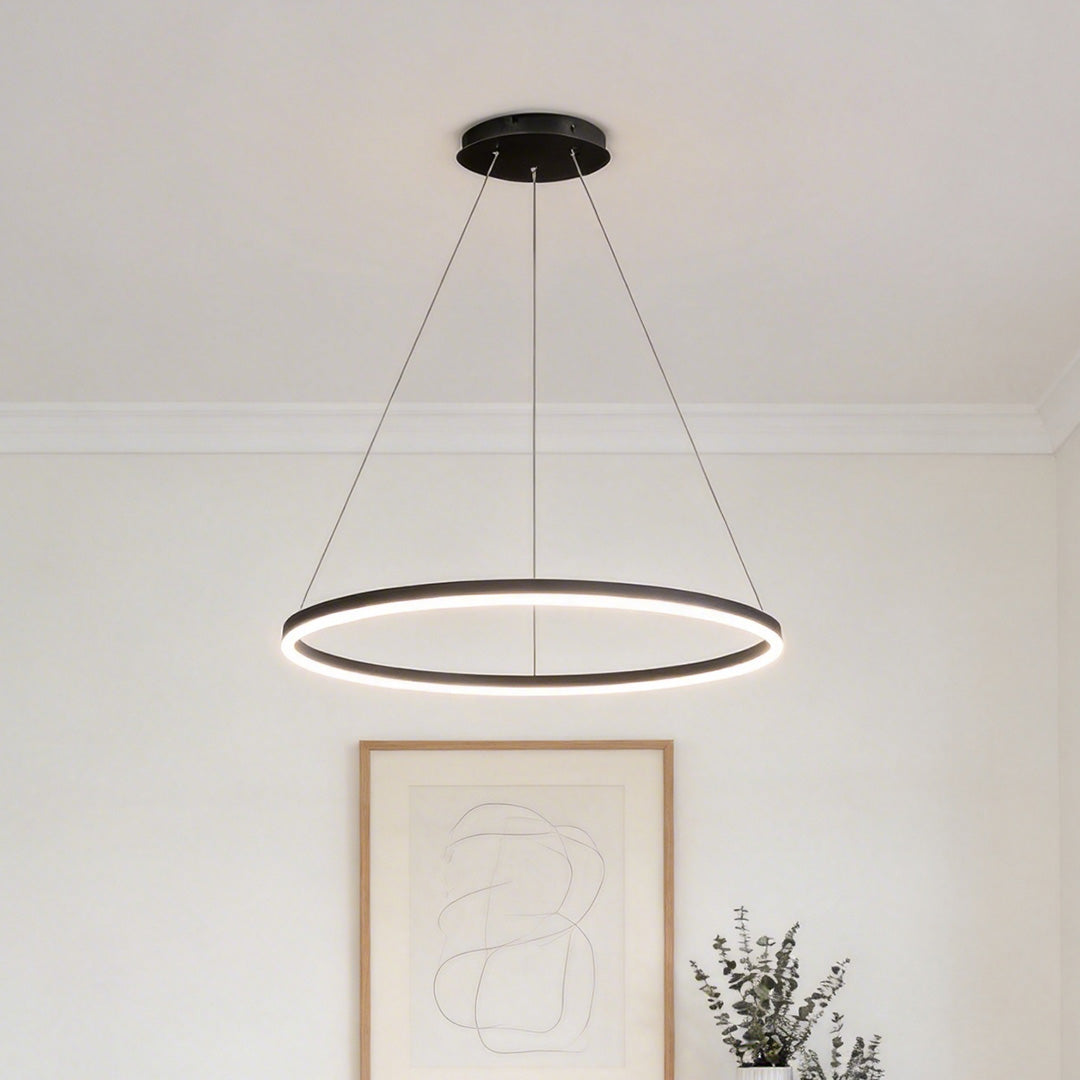 Black LED Ring Chandelier Modern Aluminum Ceiling Light