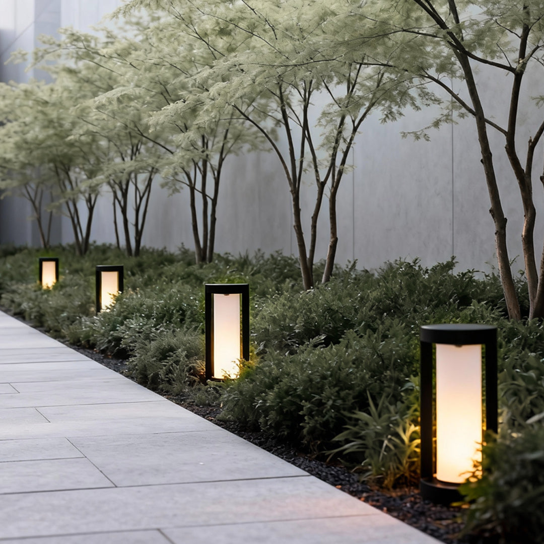 Bollard Landscape Lights Modern Black LED Cylindrical Light