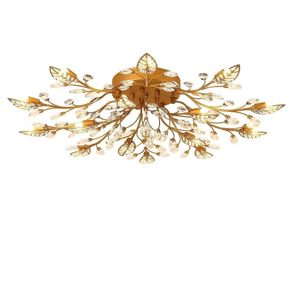 Brass Branch Chandelier Modern Crystal Leaf Ceiling Light