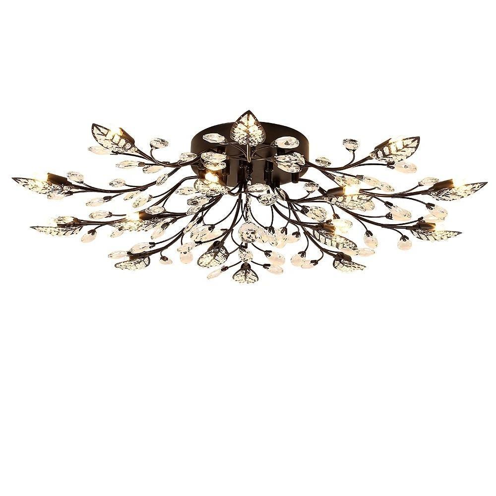 Brass Branch Chandelier Modern Crystal Leaf Ceiling Light