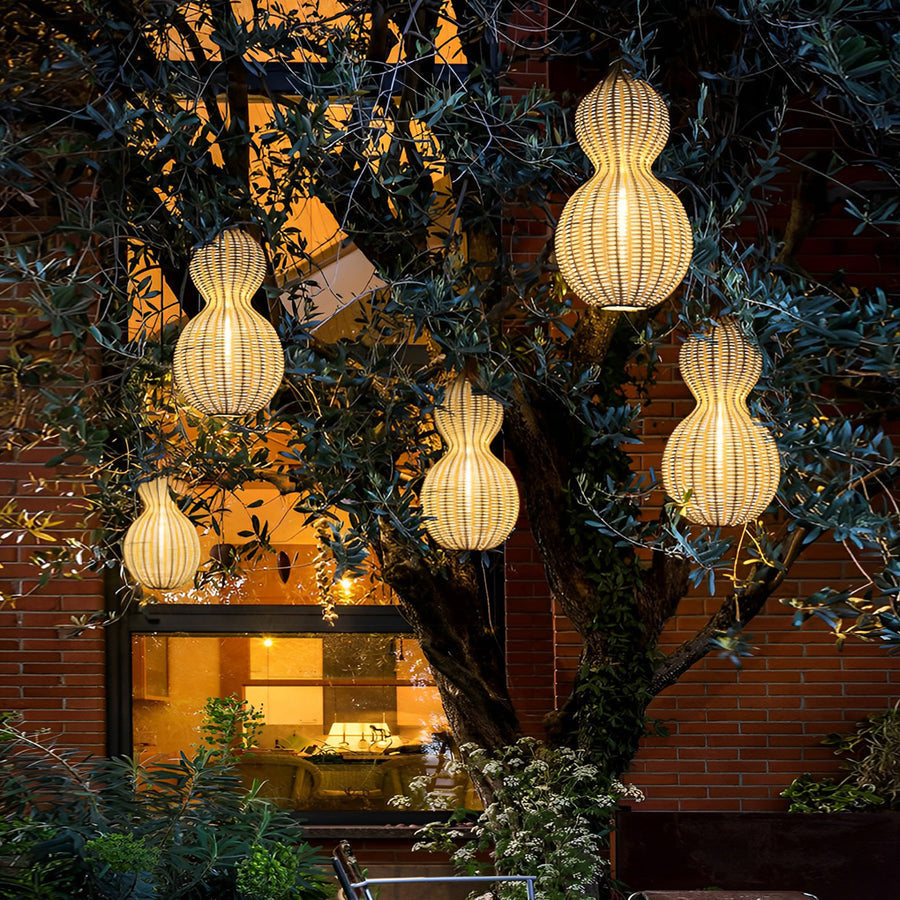 Modern Rattan Pendant Light Country Woven Gourd Hanging Ceiling Light