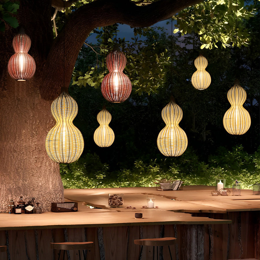 Modern Rattan Pendant Light Country Woven Gourd Hanging Ceiling Light