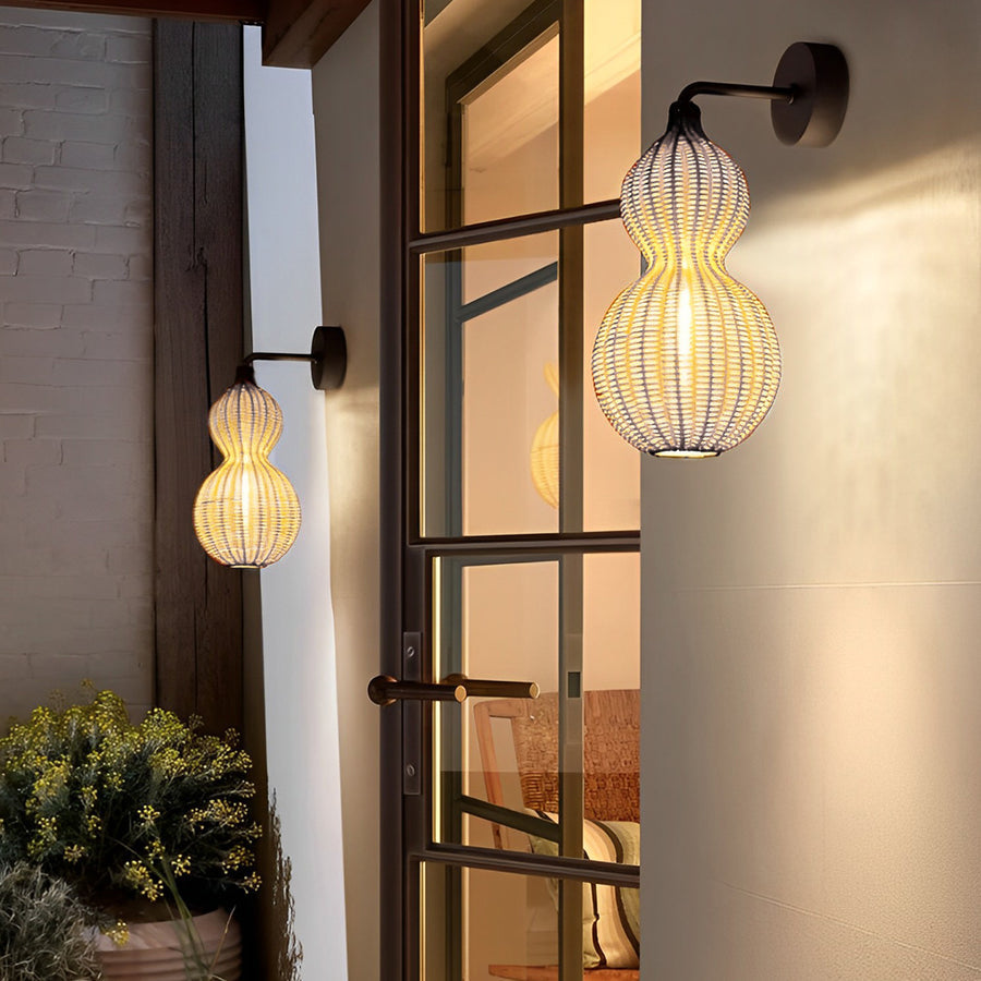 Modern Rattan Pendant Light Country Woven Gourd Hanging Ceiling Light