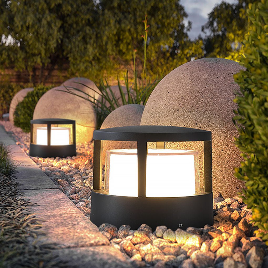 Modern Round Outdoor Post Light Double-Layered Lampshade Light