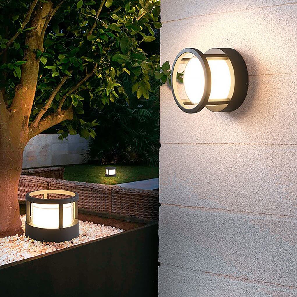 Modern Round Outdoor Post Light Double-Layered Lampshade Light