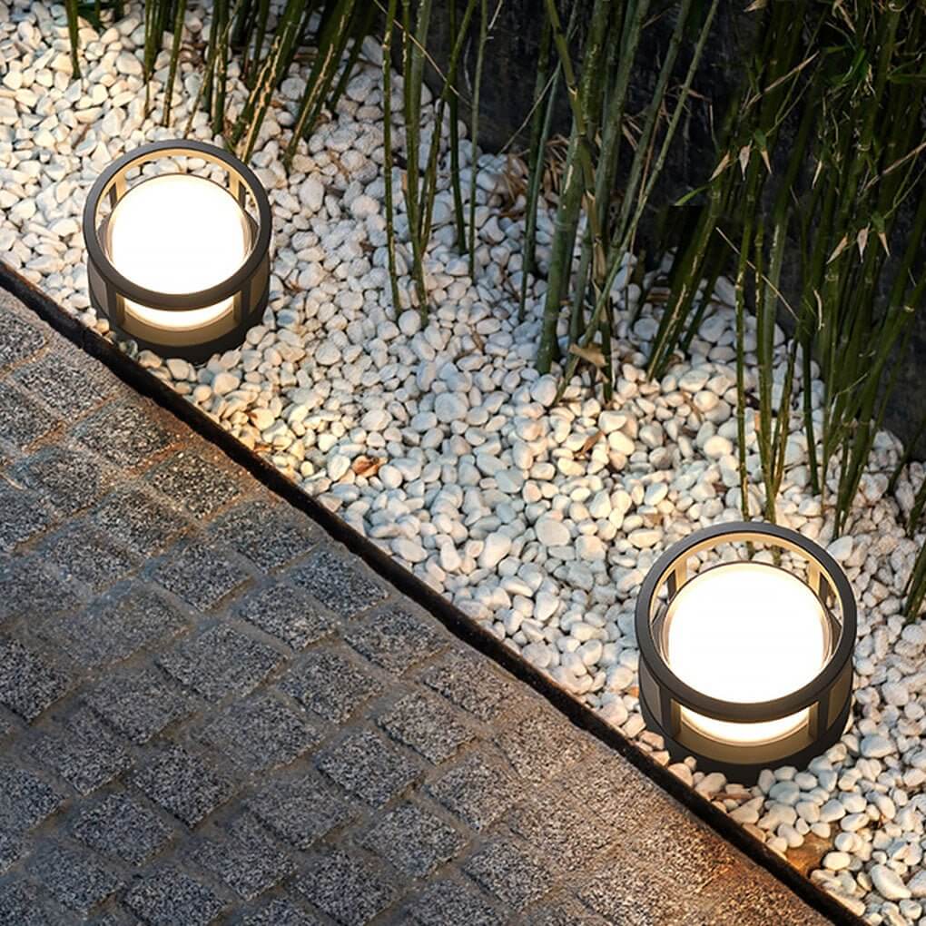 Modern Round Outdoor Post Light Double-Layered Lampshade Light