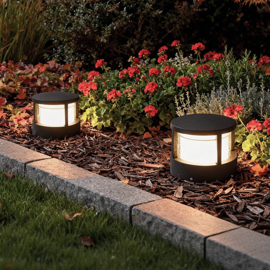 Modern Round Outdoor Post Light Double-Layered Lampshade Light