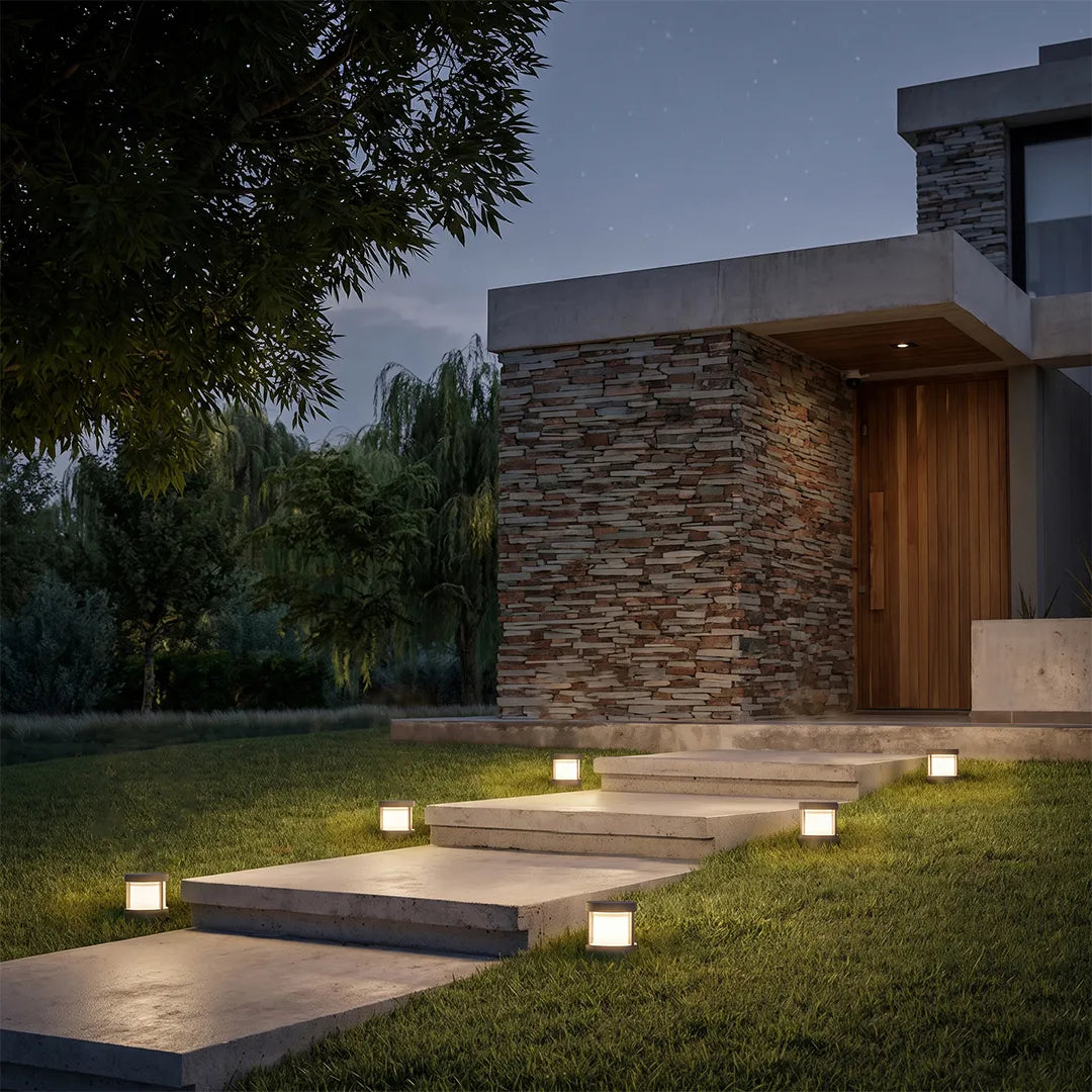 Modern Round Outdoor Post Light Double-Layered Lampshade Light