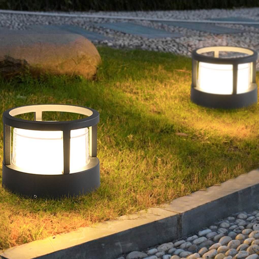 Modern Round Outdoor Post Light Double-Layered Lampshade Light