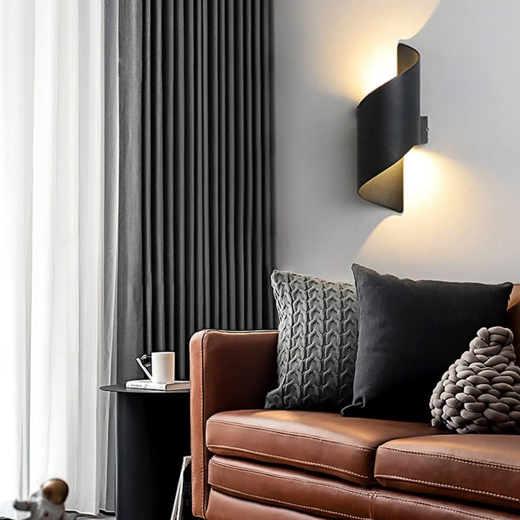 Modern Spiral Wall Light features dual-sided illumination with LED for stylish, waterproof indoor and outdoor lighting.