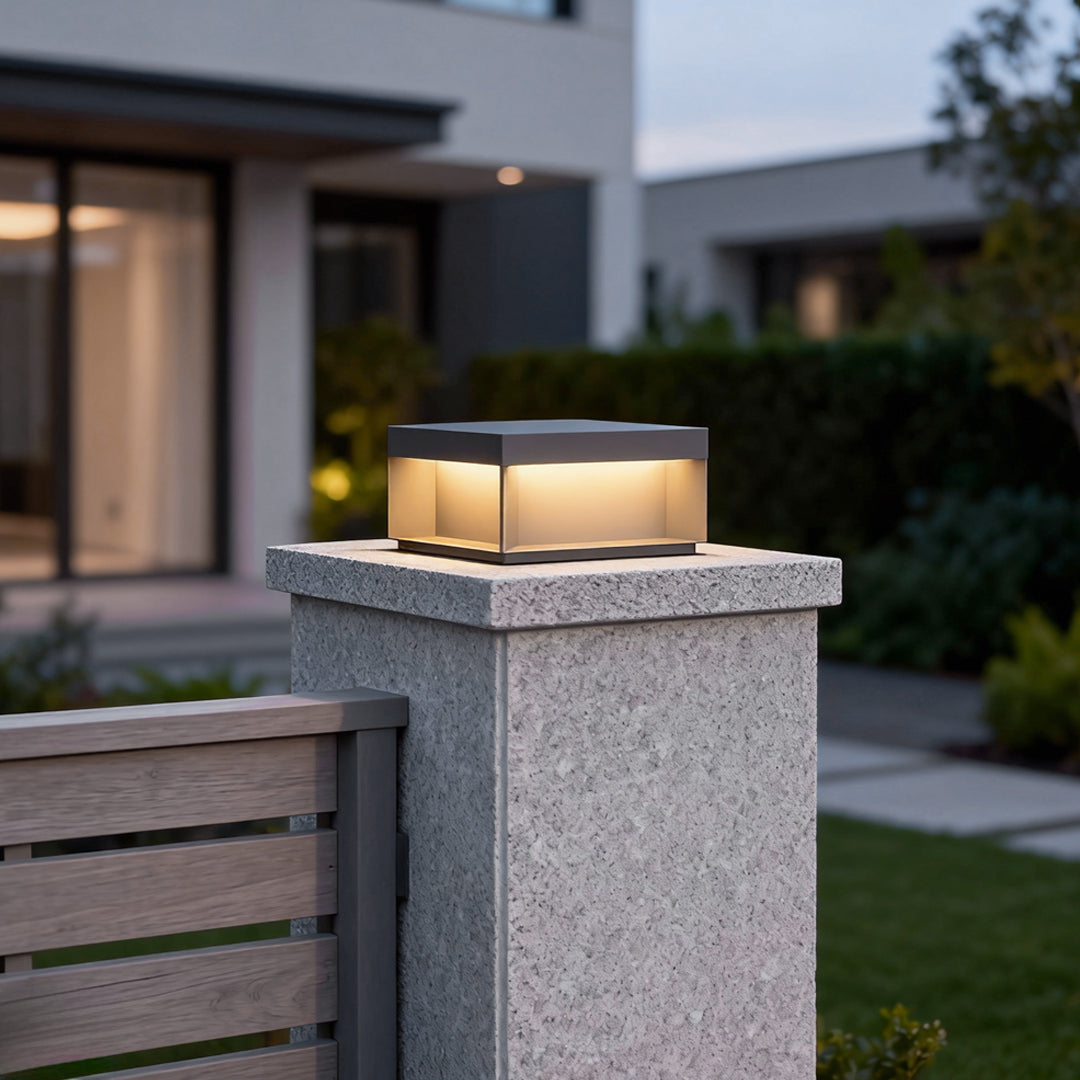 Square Solar Deck Lights Industrial Black LED Outdoor Landscape Light