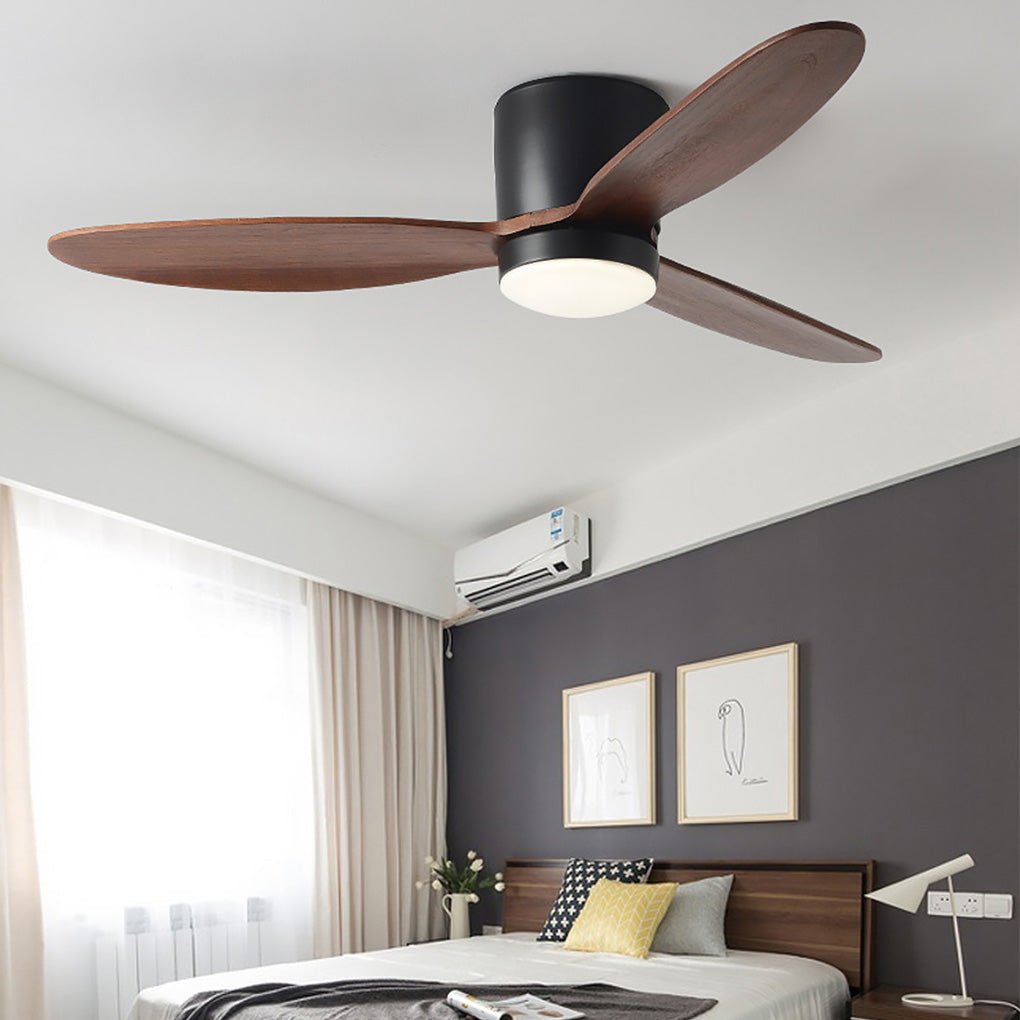 Natural Wood Ceiling Fan with Light Nordic LED Light