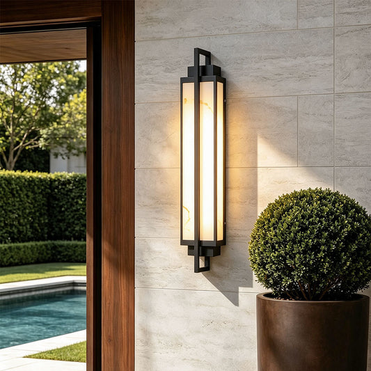 Outdoor Alabaster Wall Sconces Modern Black Linear Light
