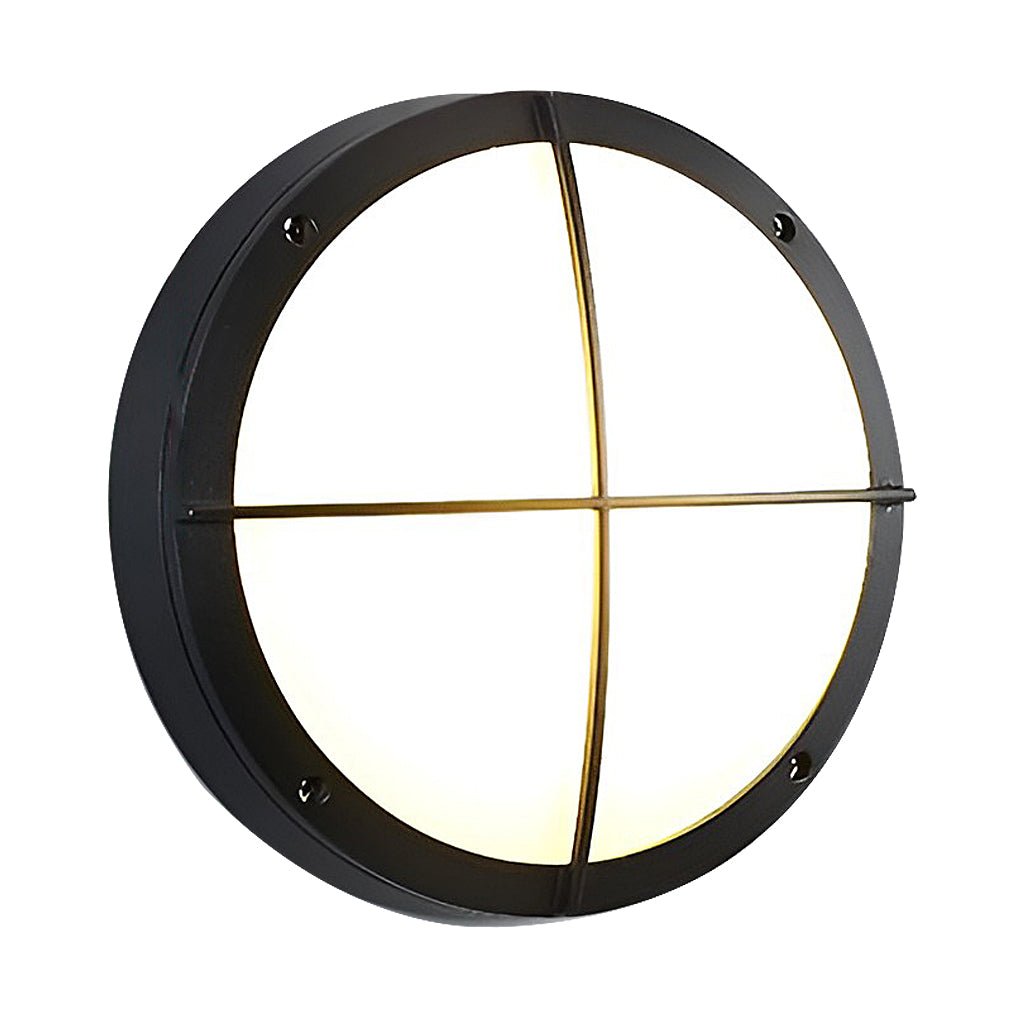Outdoor ceiling lighting fixtures provide a modern industrial grid flush mount look with easy installation and LED lighting.