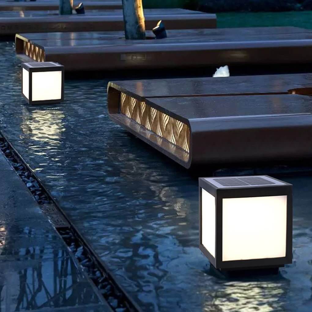 Square Pillar Lights Black Outdoor LED Metal Fixture
