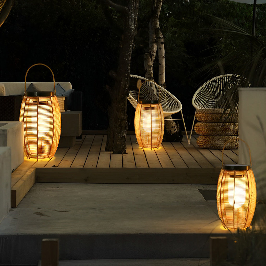 Outdoor Rattan Lanterns Portable LED Waterproof Solar Light