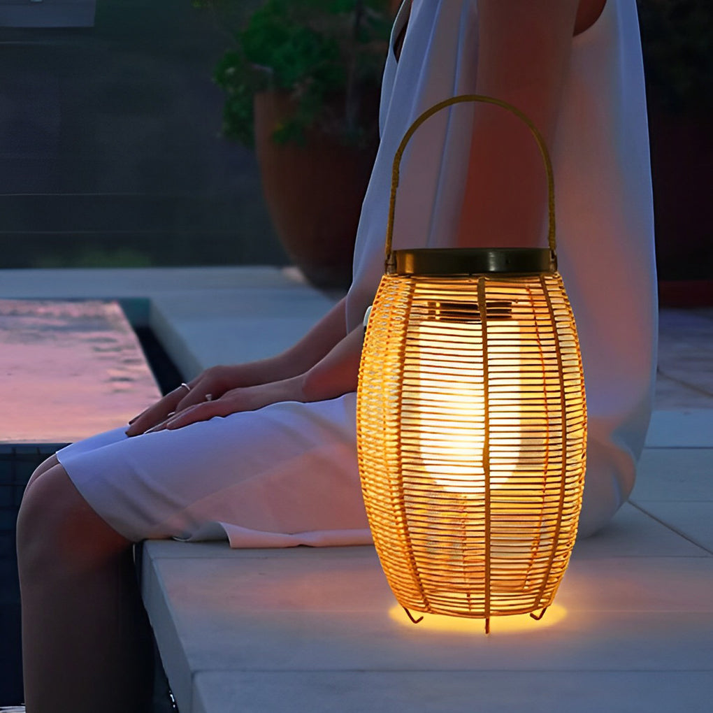 Outdoor Rattan Lanterns Portable LED Waterproof Solar Light
