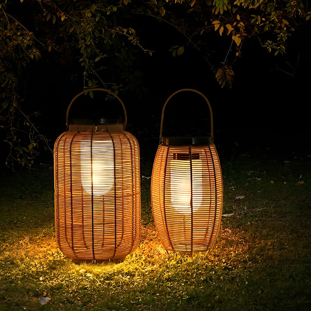 Outdoor Rattan Lanterns Portable LED Waterproof Solar Light