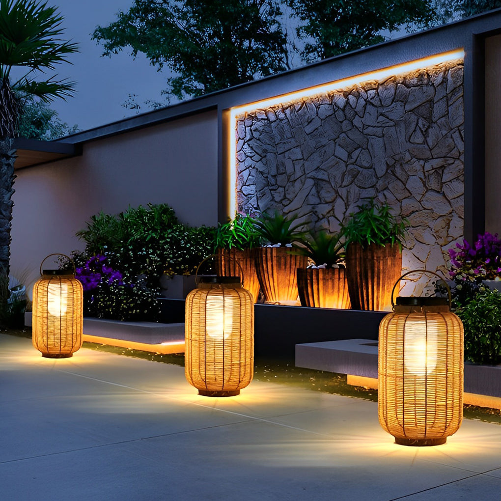 Outdoor Rattan Lanterns Portable LED Waterproof Solar Light