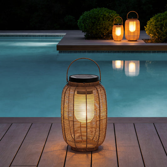 Outdoor Rattan Lanterns Portable LED Waterproof Solar Light