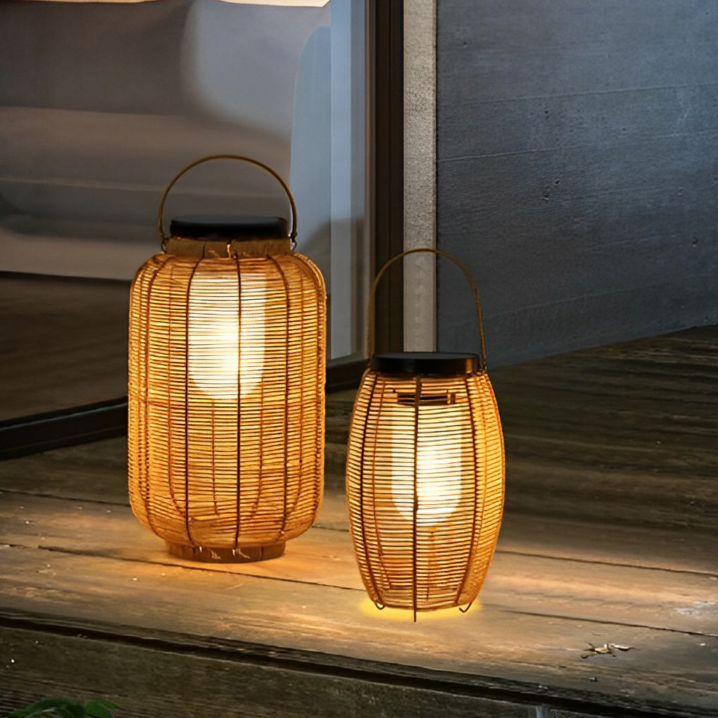 Outdoor Rattan Lanterns Portable LED Waterproof Solar Light