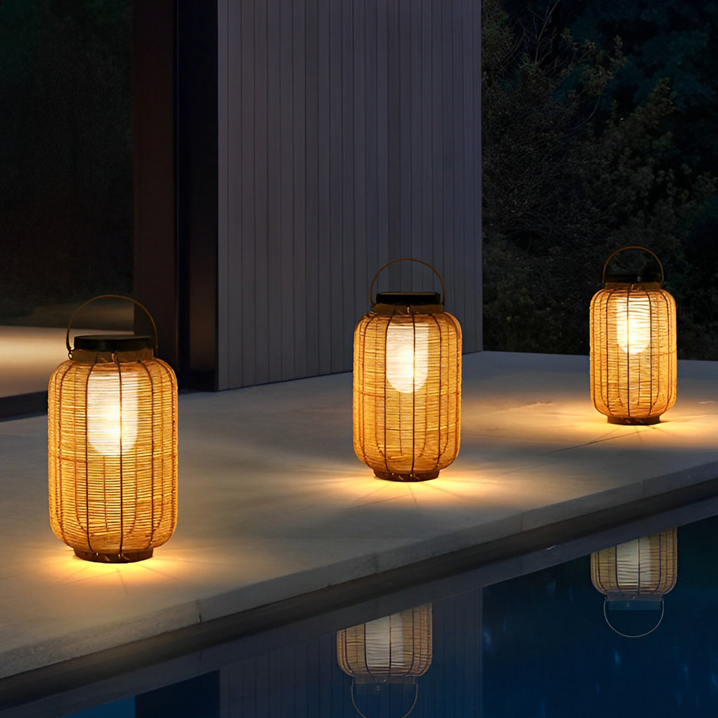 Outdoor Rattan Lanterns Portable LED Waterproof Solar Light