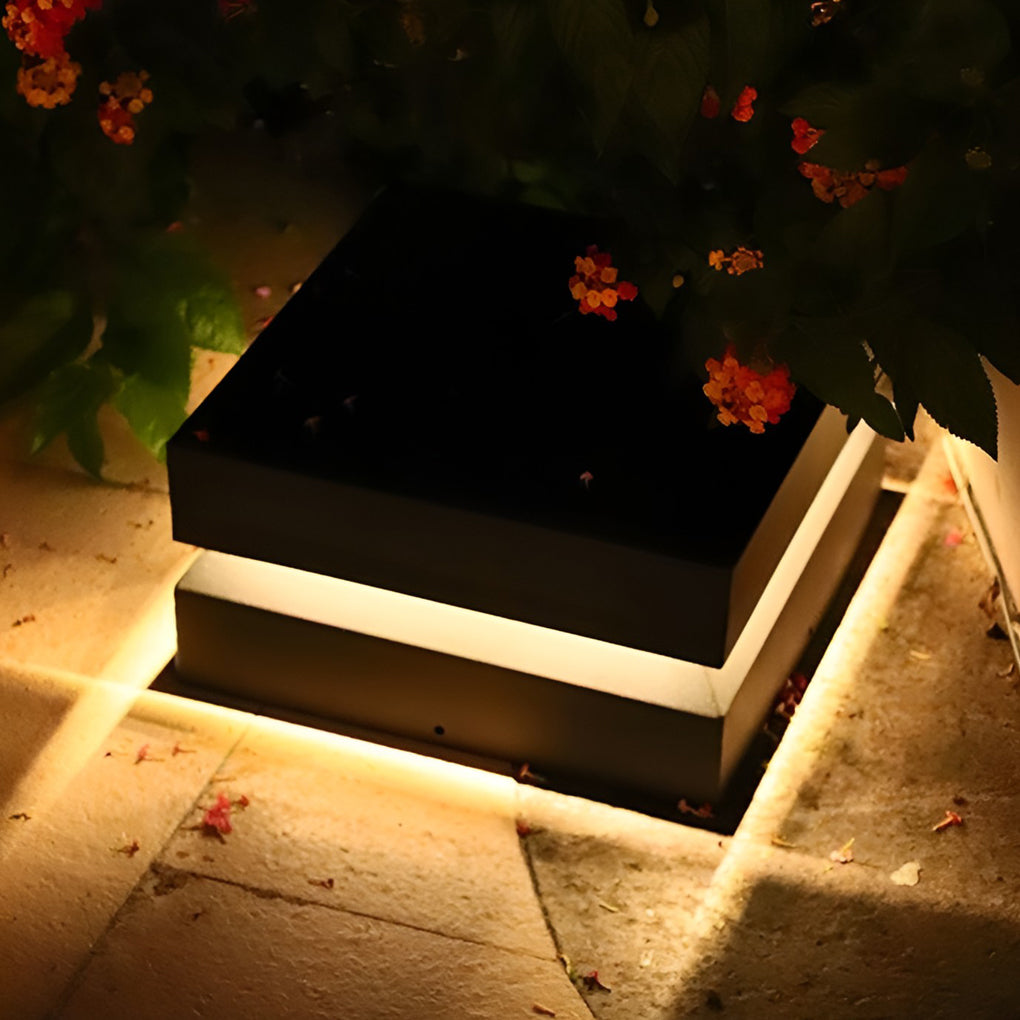 Outdoor Solar Lights Deck Modern Square Waterproof Black Light
