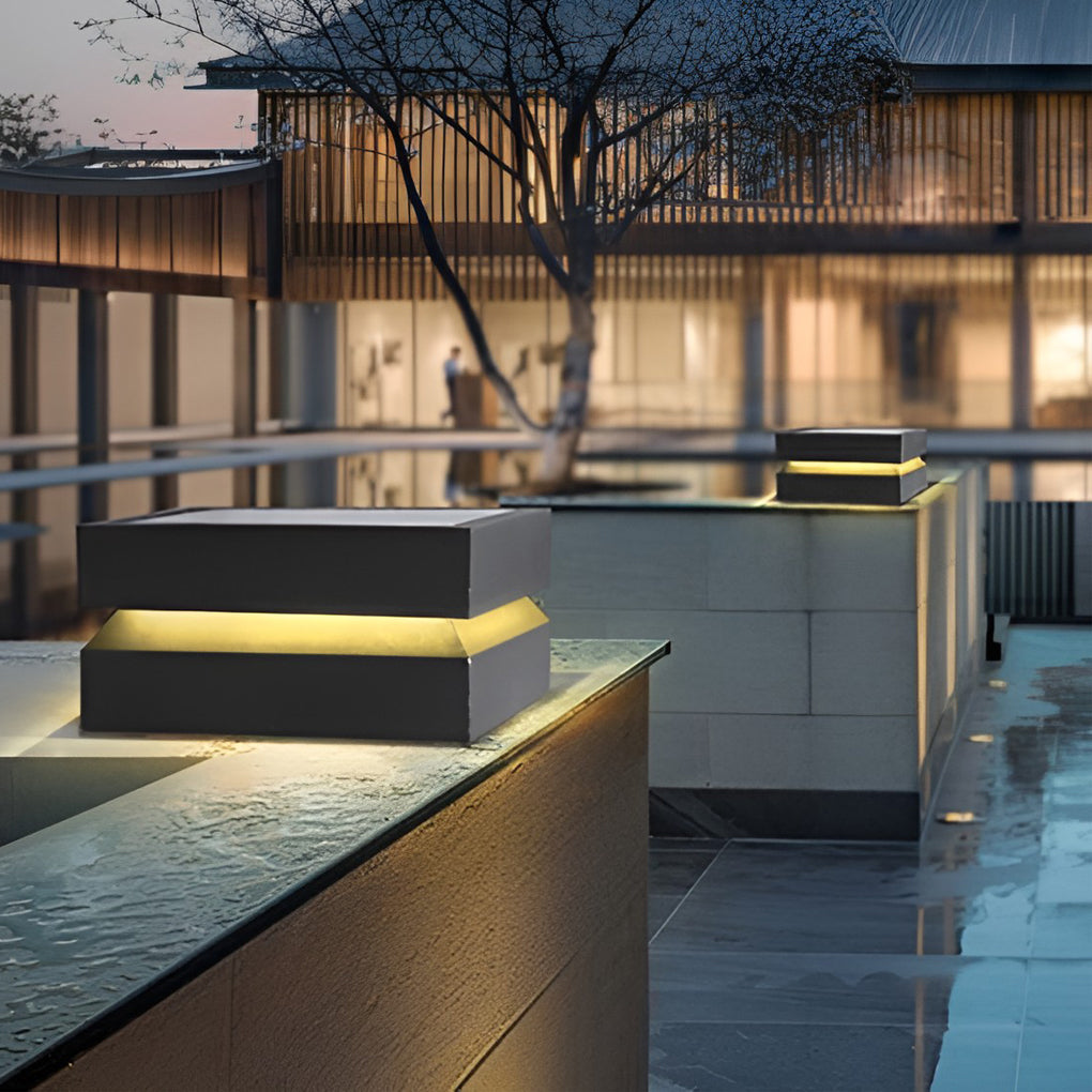 Outdoor Solar Lights Deck Modern Square Waterproof Black Light