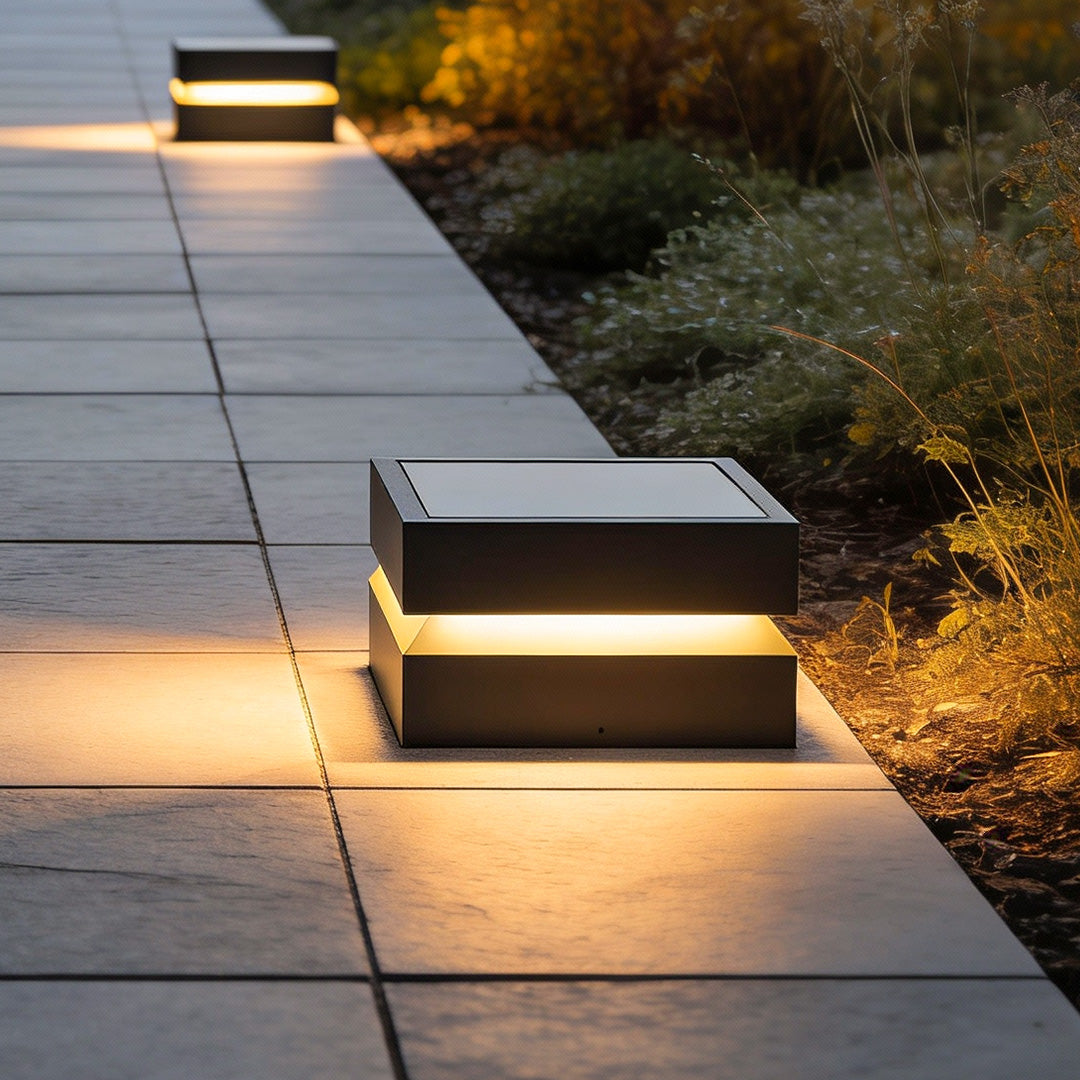 Outdoor Solar Lights Deck Modern Square Waterproof Black Light