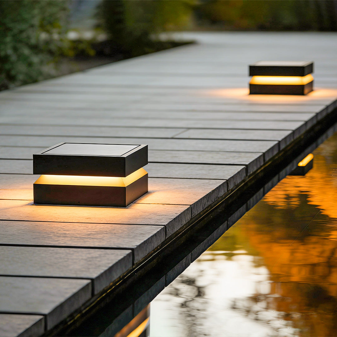 Outdoor Solar Lights Deck Modern Square Waterproof Black Light