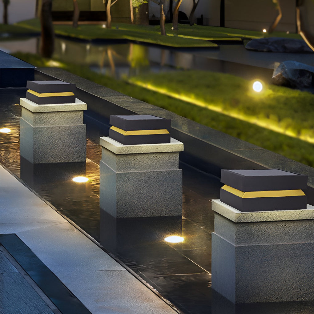 Outdoor Solar Lights Deck Modern Square Waterproof Black Light
