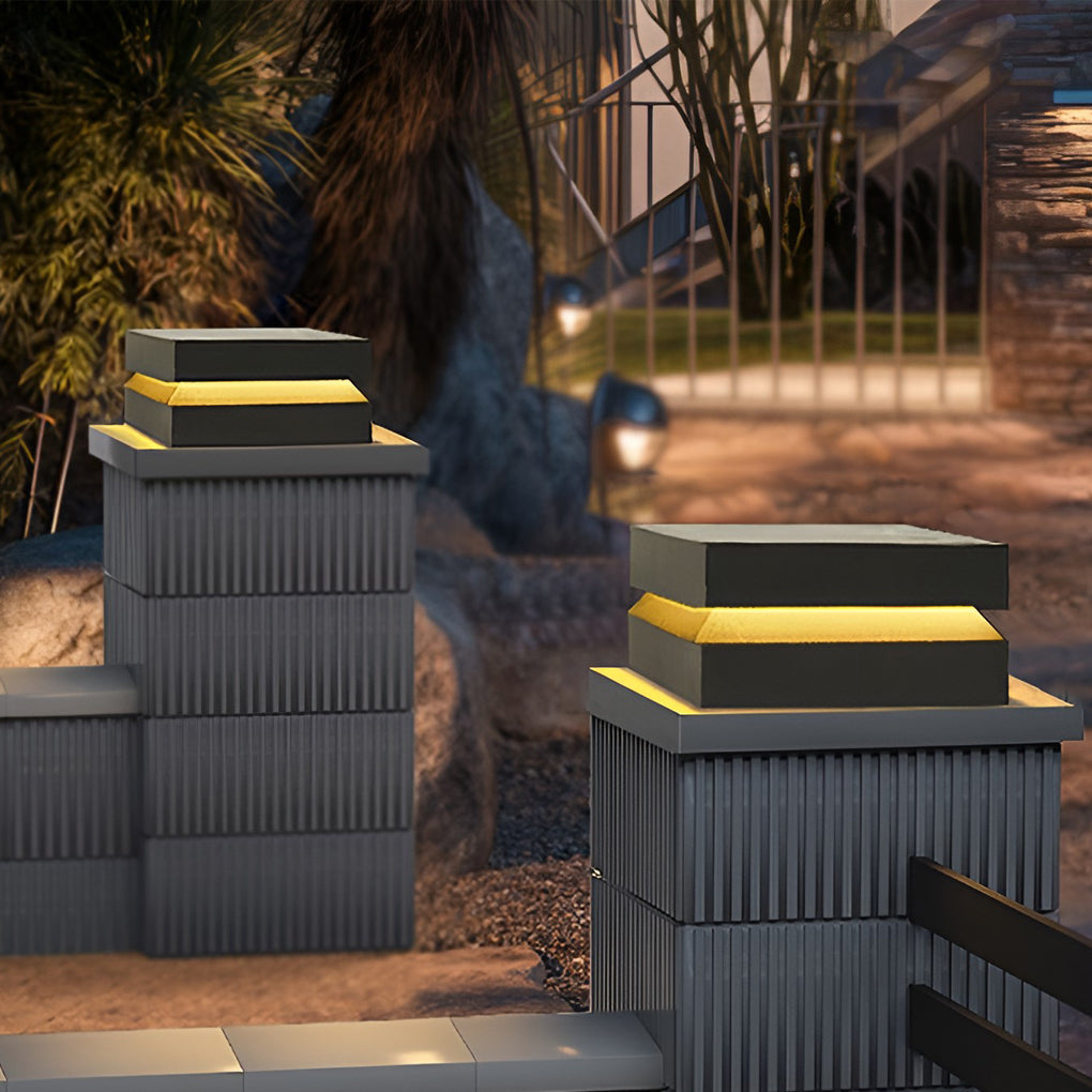 Outdoor Solar Lights Deck Modern Square Waterproof Black Light